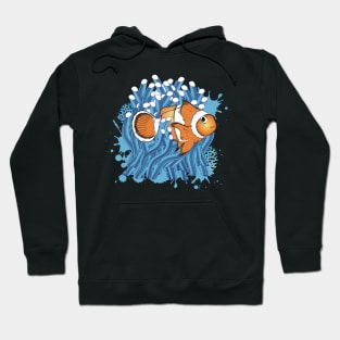 drawn clown fish and blue sea anemone Hoodie